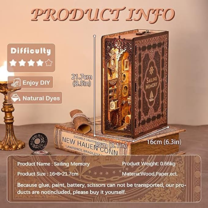 DIY BOOK NOOK KIT FOR ADULTS, DIY DOLLHOUSE MINIATURE HOUSE KIT BOOKNOOK BOOKSHELF INSERT DECOR, 3D WOODEN PUZZLE GIFT KIT FOR FRIENDS AND FAMILY WITH DUST COVER(SAILING MEMORY) - Image 4